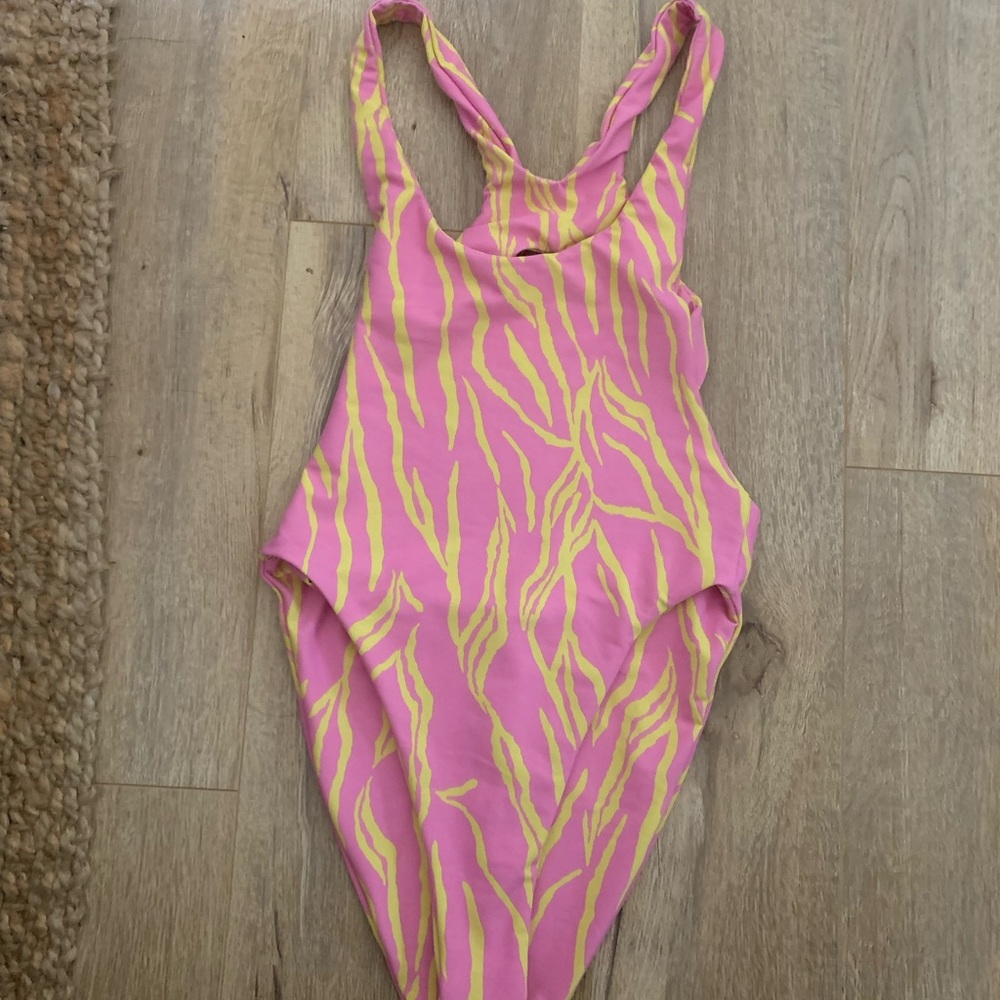 Retro zebra print one piece with open back
